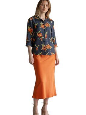 Silk Land Silkland Silk Black Floral Print Button Front Light Jacket Womens 14